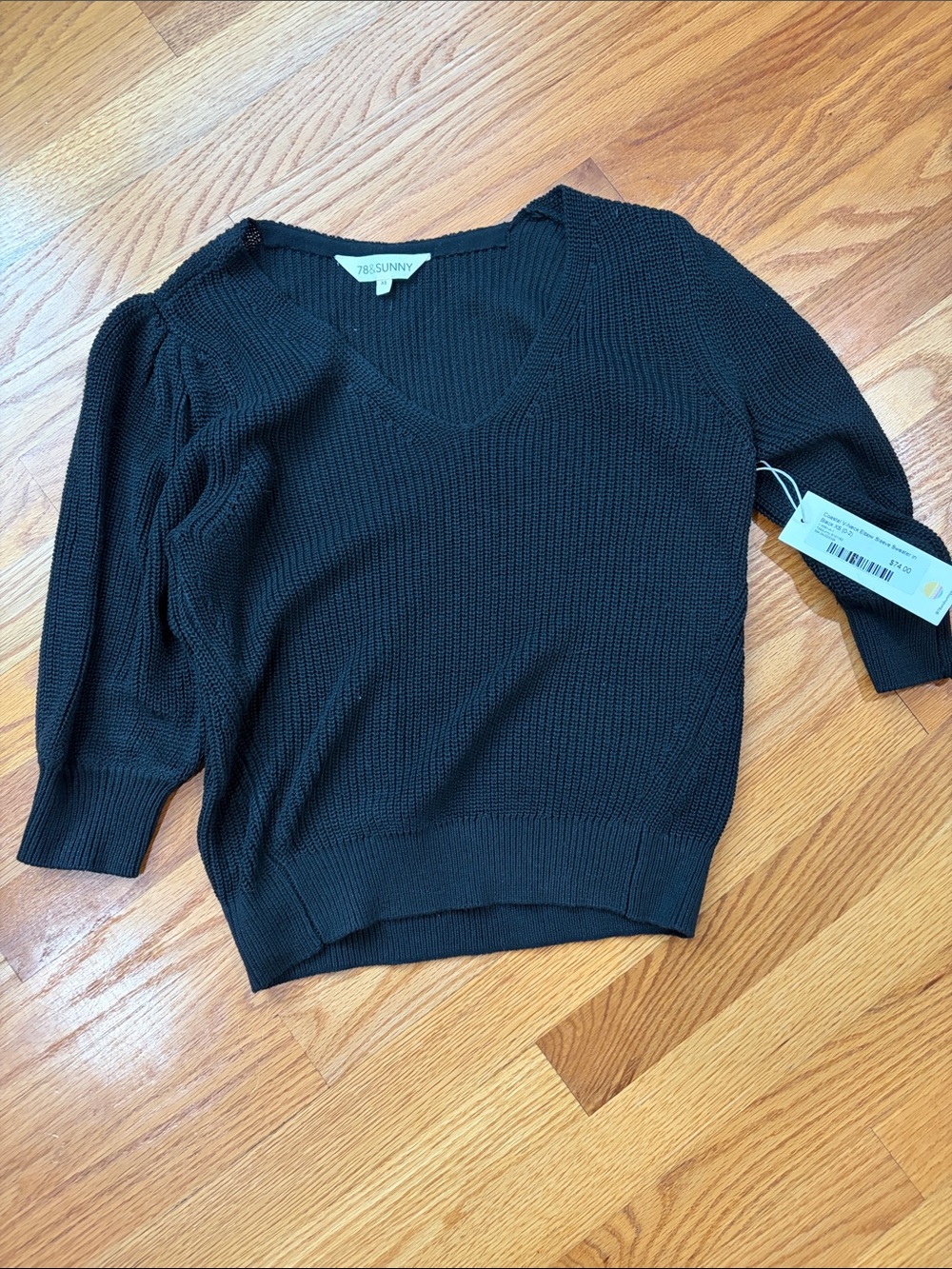 78 & Sunny - Black V-Neck Knit Sweater for Women - Size XS